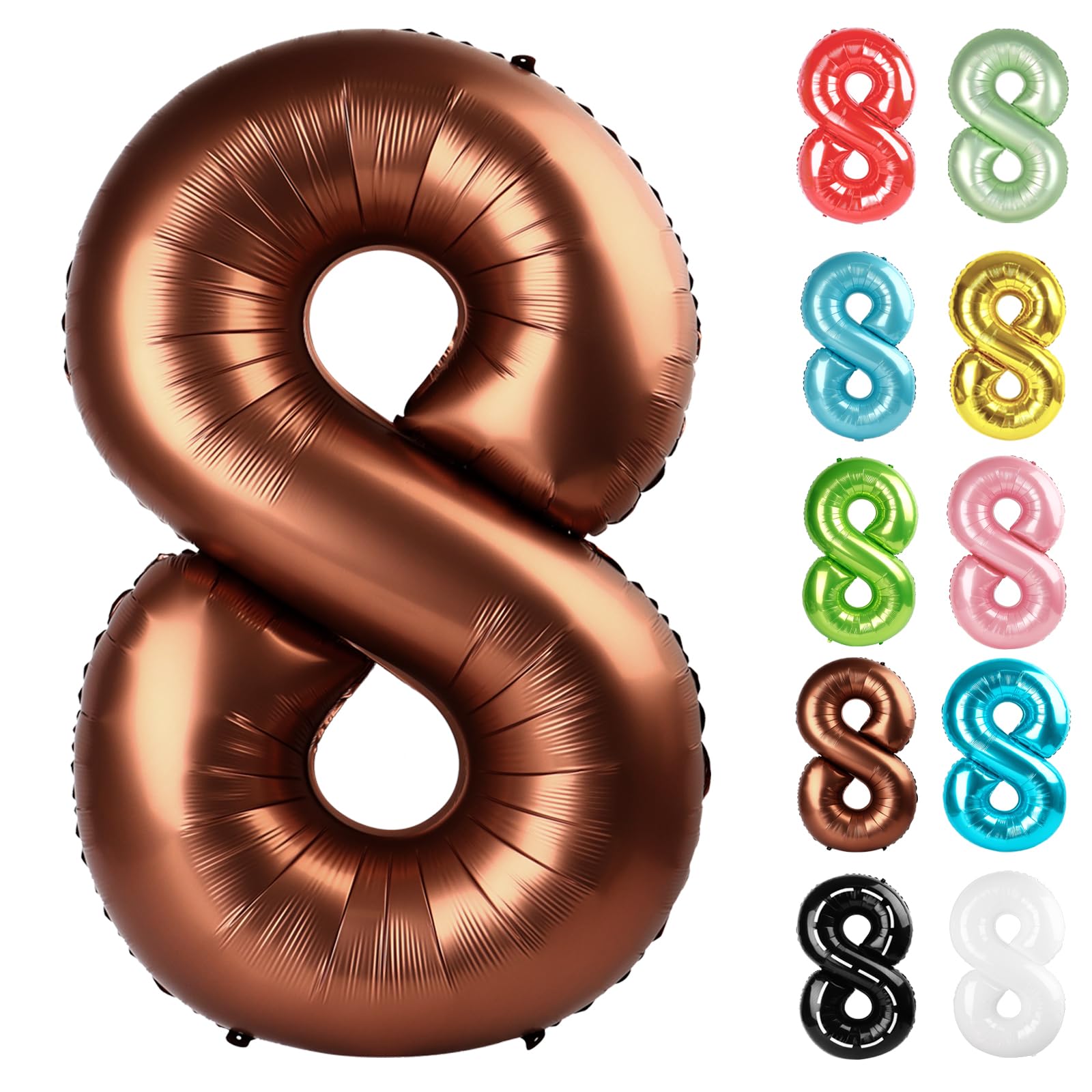 Coffee Brown Number 8 Balloon 40 Inch, 8 Balloon Number, 8th Birthday Decorations, Coffee Brown Party Supplies for Boys Girls