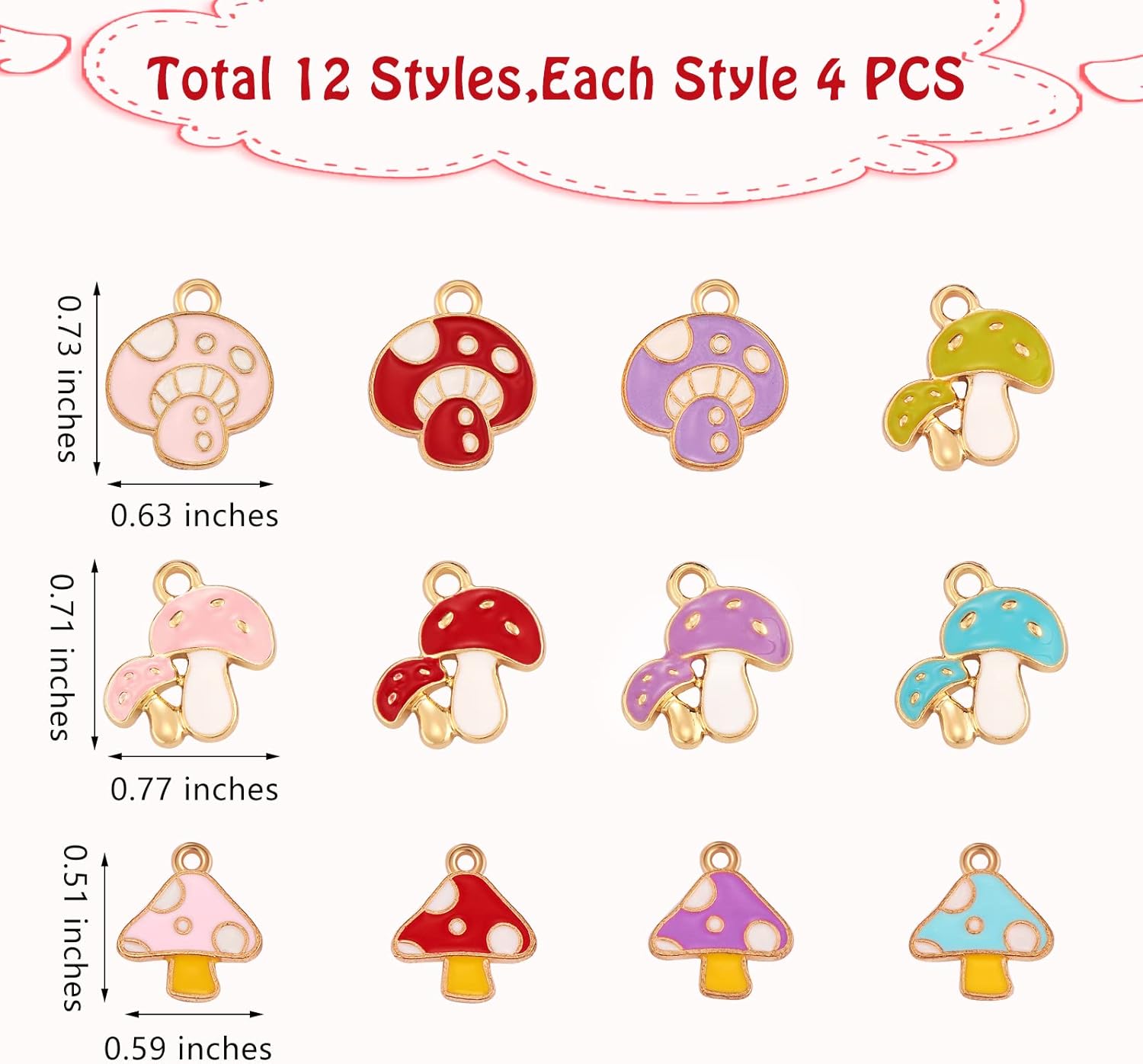 48 Pieces Mushroom Enamel Charms Pendant Alloy Enamel Cut Mushroom Charm Mixed Color for Jewelry Necklace Earring Making Crafts - Image 2