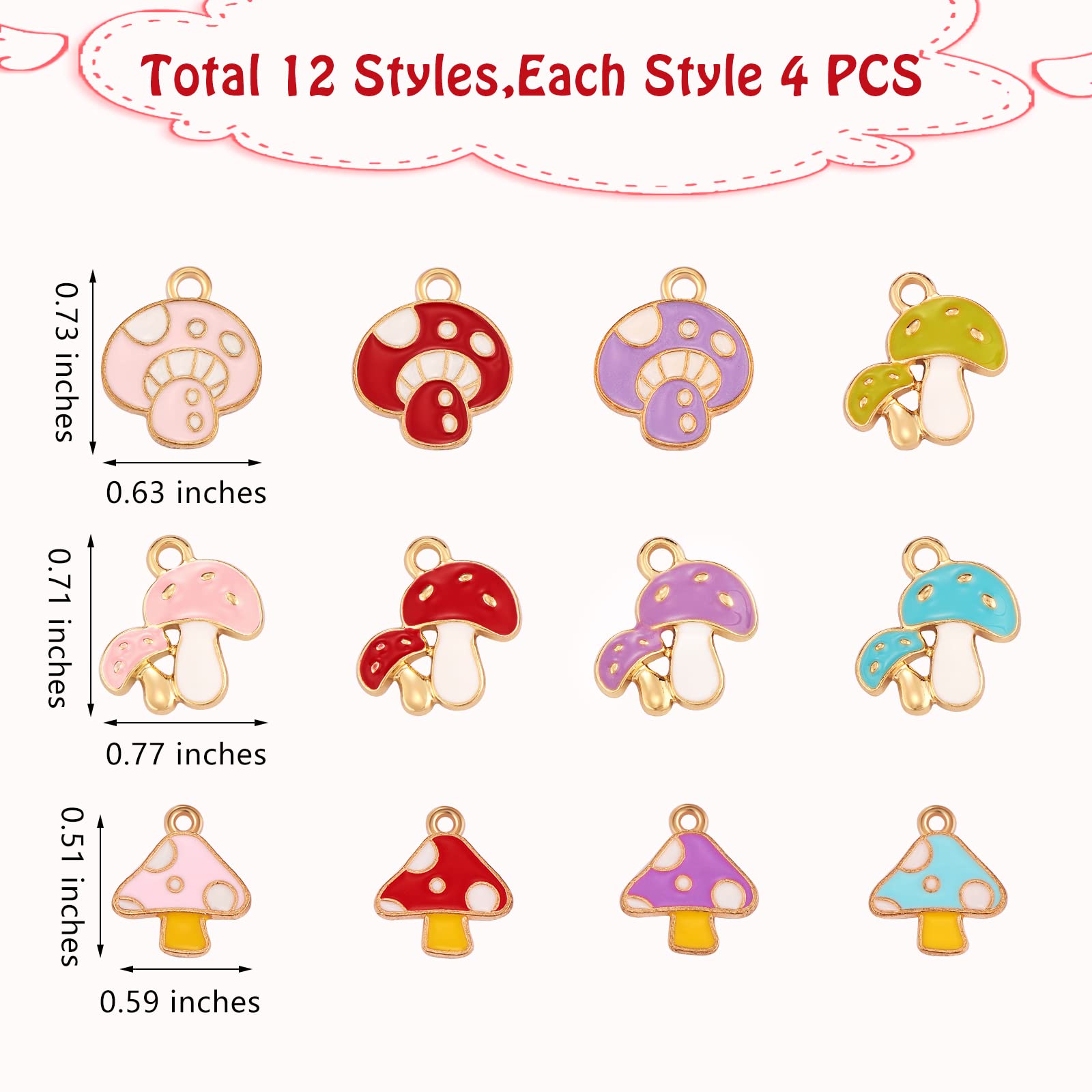 COGCHARGER 48 Pieces Mushroom Enamel Charms Pendant Alloy Enamel Cut Mushroom Charm Mixed Color for Jewelry Necklace Earring Making Crafts - Image 2