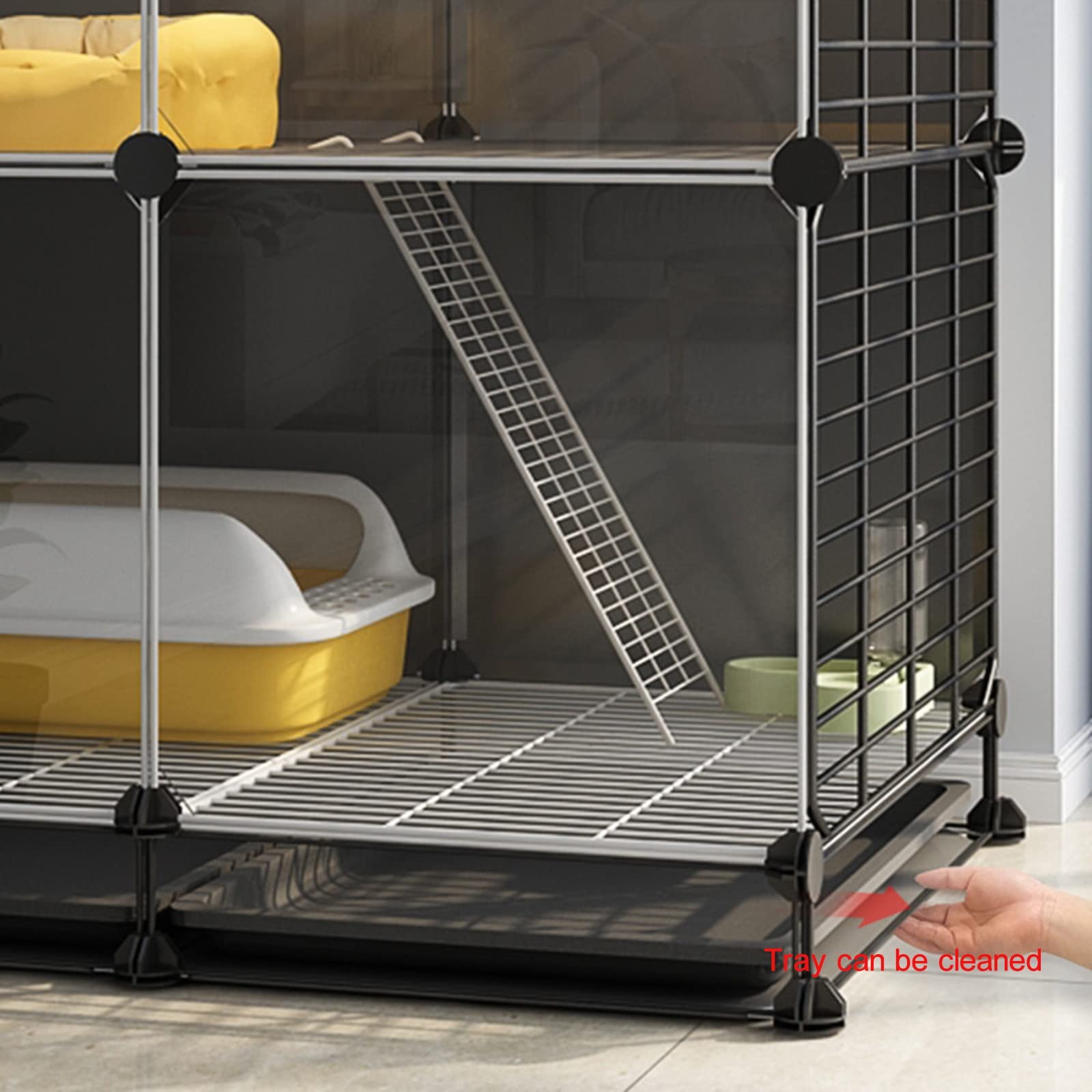 Gabbia per Gatti Gabbia per trasportini per Gatti Box per Animali Domestici Fai-da-Te, Gabbia per furetti Box per Gatti Cucce Staccabili in Filo Metallico per 1-2 Gatti con Vassoio per Una f
