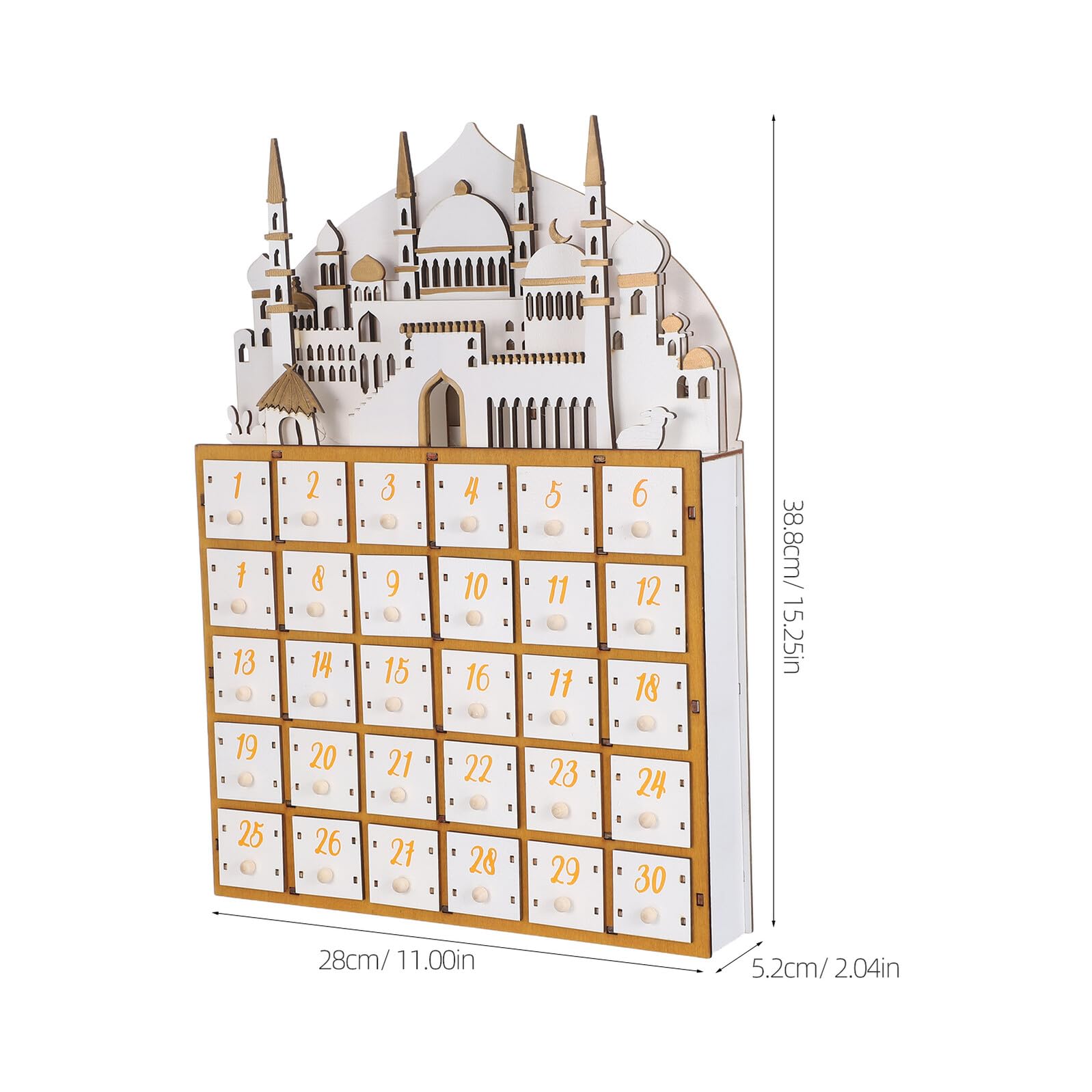 Amosfun Ramadan Adventskalender Holz mit 30 LED Schubladen Countdown Tischdekoration für Muslimische Ramadan Feier