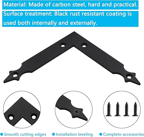 Miniatura 2 de 4 piezas de soporte de esquina decorativo para puerta corredera de granero, decoración de herrajes negros para puertas de garaje, persianas,