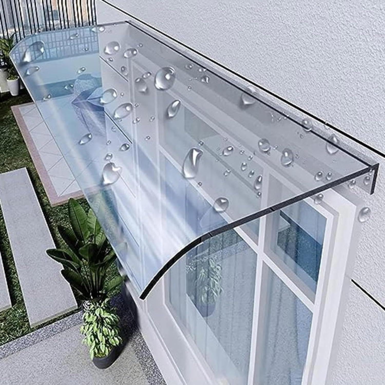 LWJSOCP Stylish Outdoor Front Door Canopy - Clear Polycarbonate Arch Awning Weather-Resistant Entryway Cover Patio Awning for Enhanced Protection and Curb Appeal
