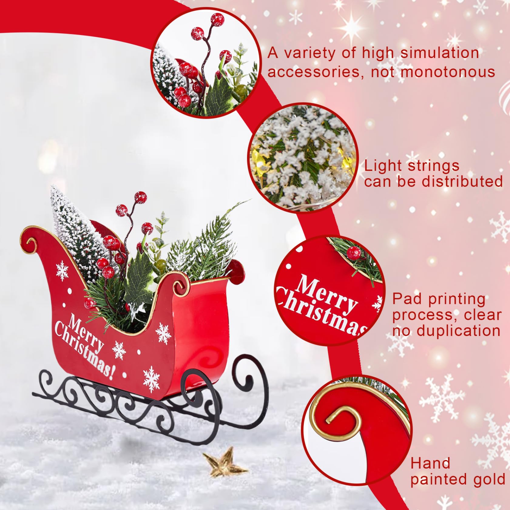 Ornamenti Natalizi Personalizzati Ornamenti Natalizi con Slitta Luminosa con Piante Artificiali Incantevole centrotavola Wi