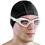 AqtivAqua Swim Goggles Swimming Goggles for Adult Men Women Kids 6-14 Youth Girls Boys Childrens DX-C (All White frame, Silver case, Clear lens)