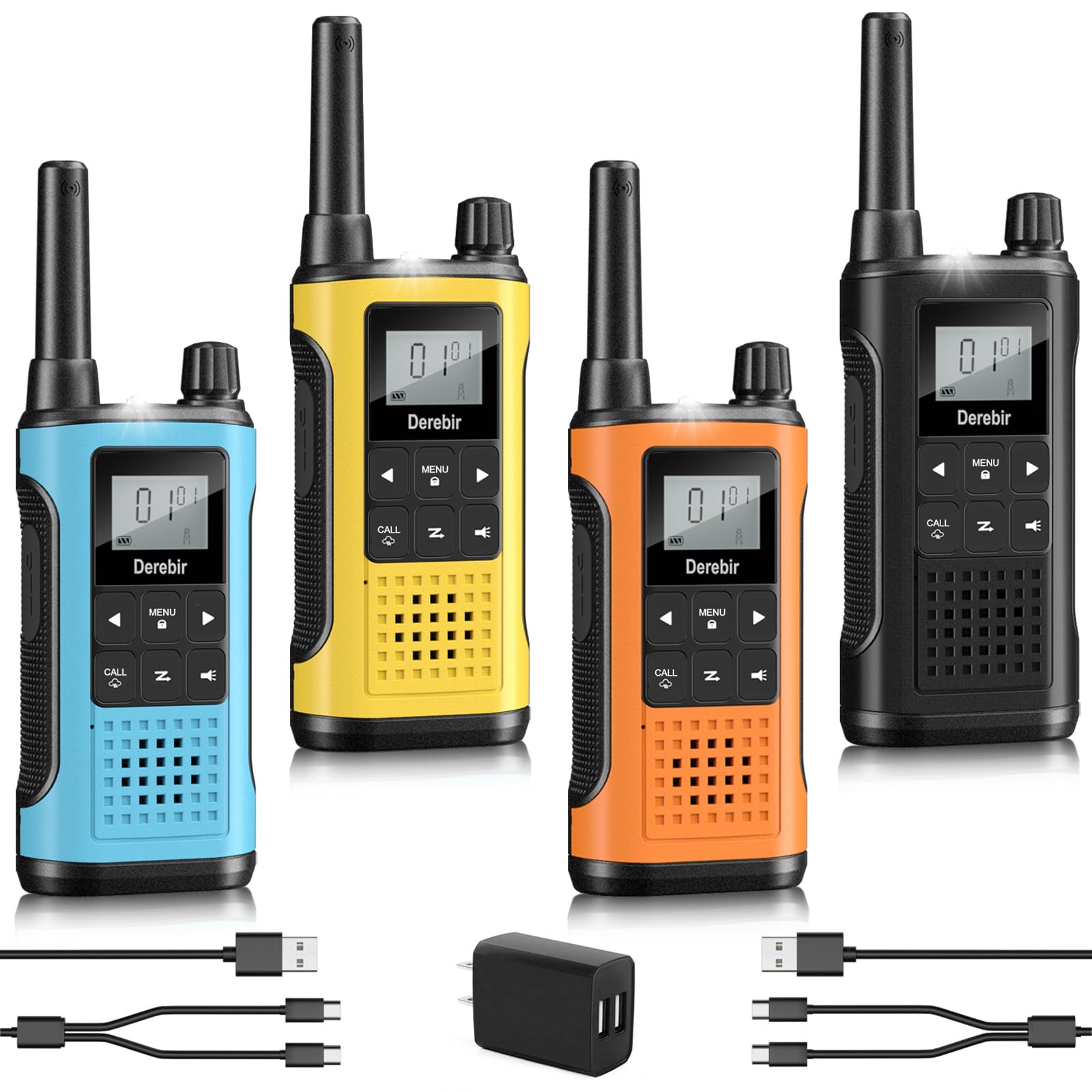 Walkie Talkies for Adults-4 Pack, Rechargeable Walkie Talkies Long Range 22 FRS Channel 2-Way Radios with NOAA Weather Alert,VOX,Flashlight and 1500mAh Li-ion Battery for Family Hiking Camping Orange & Yellow & Black & Blue 4 PACK