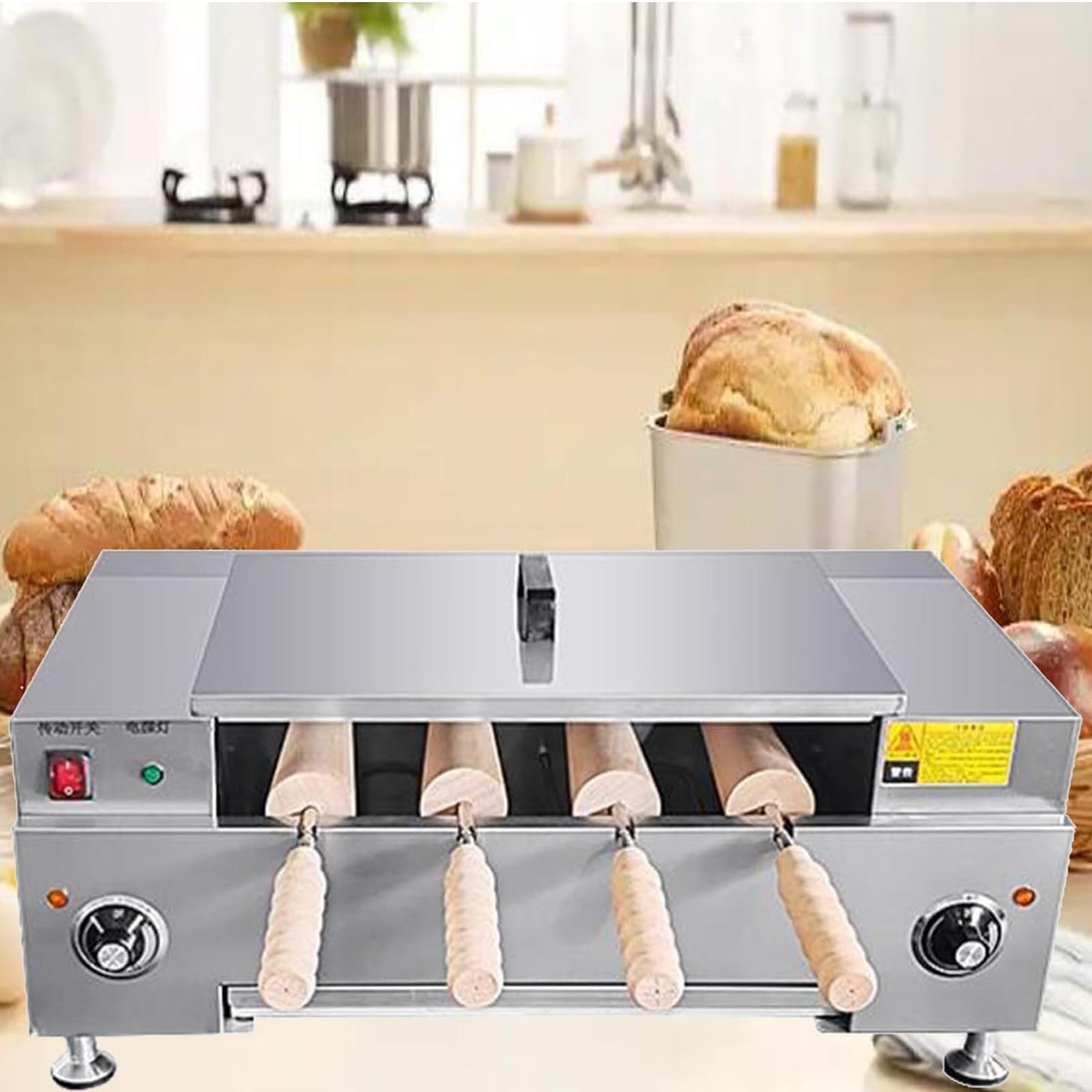 ZHJOPP Chimney Cake Oven, Electric Kurtos Kalacs Machine, 3000W Chimney Toaster for Toast, Ice Cream Cone, Waffle Making (Knob)