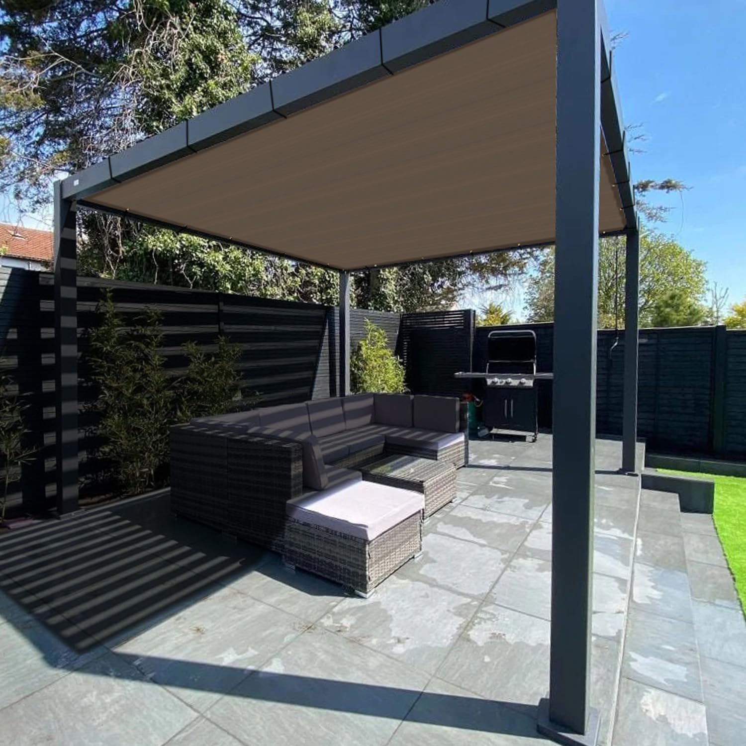 TANG 20' x 37' Shade Cloth with Grommets, Sun Shade Sail Rectangle Straight Side, UV Blocker Fabric Patio Canopy for Deck Carport Backyard Pergola Cover, Brown