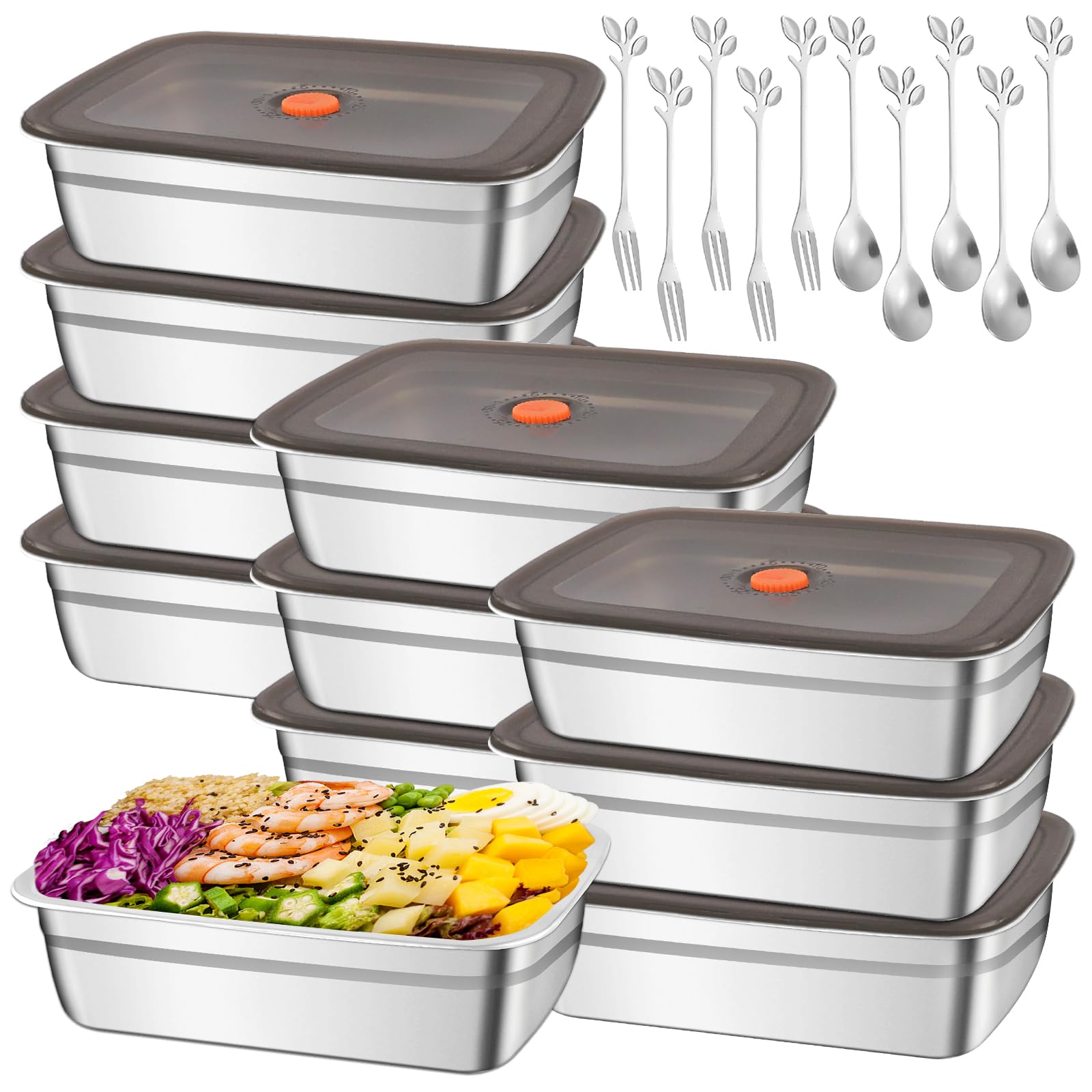 10 recipientes de almacenamiento de alimentos de acero inoxidable 316, tapas herméticas, 1500 ml, contenedor de metal para refrigerador, contenedor de comida de metal