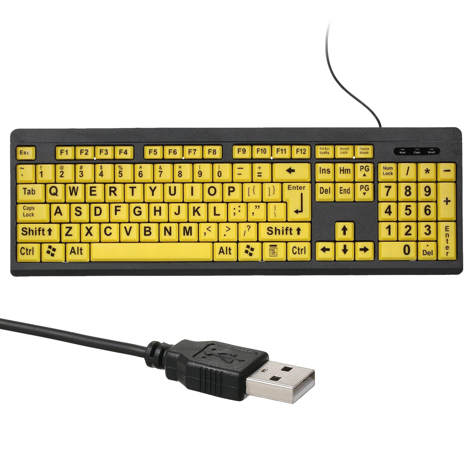 HUIOP Tastiera per computer con stampa grande USB cablata per utenti ipovedenti 104 tasti ad alto contrasto lettere per anziani,Tastiera