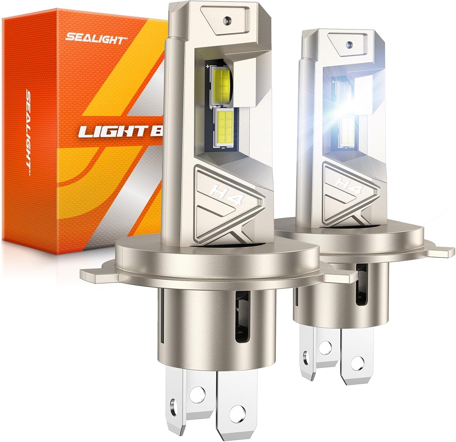 SEALIGHT H4 LED Bulbs, 66000LM 10X Brighter S6 Pro HB2 Fog Bulb with 32 Lighting Chips, 80,000hrs+ Lifespan 9003 Drving Light, 6500K White, Plug n Play, for Powersports ATV, Vehicle, Pack of 2