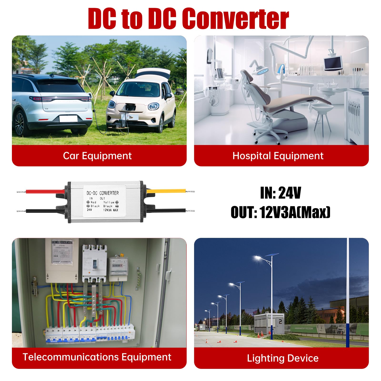 YABOANG DC Buck Transformer 24V to 12V 3A 36W Step Down Converter,Waterproof Power Transformer Auto Step-down Module for Golf Cart/Electric scooter/Truck- DC Buck 24V to 12V Converters - Image 2