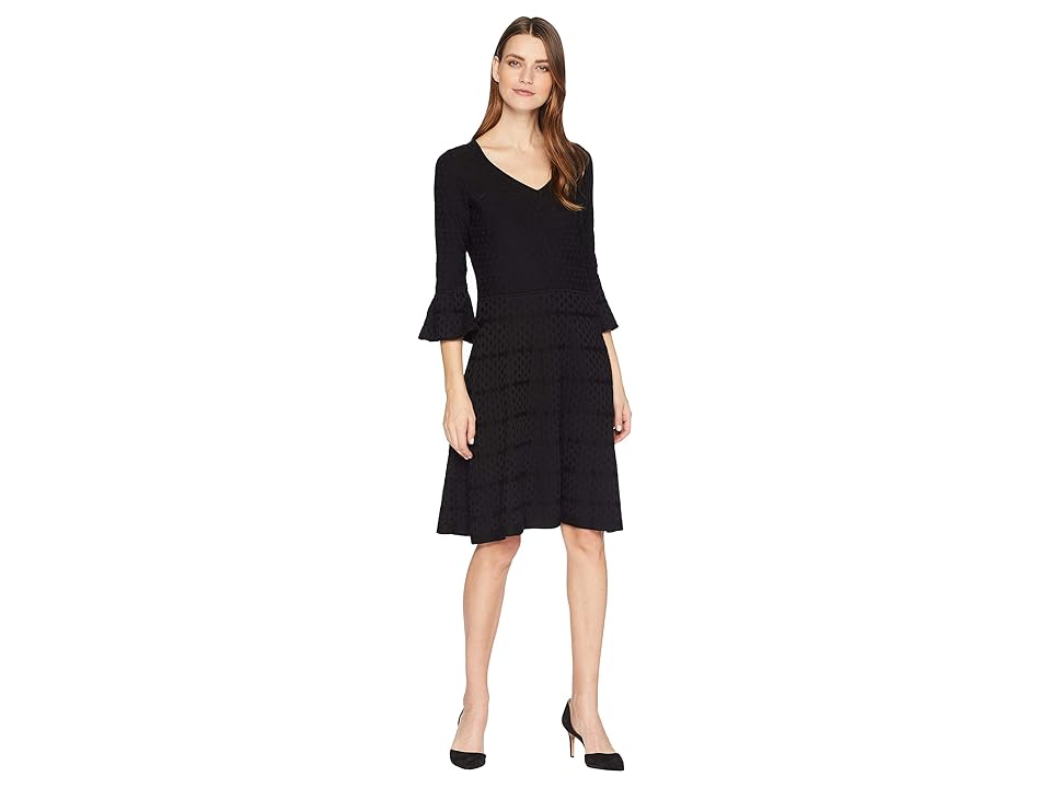 

Gabby Skye Bell Sleeve Fit Flare Sweater Dress (Black) Women's Dress