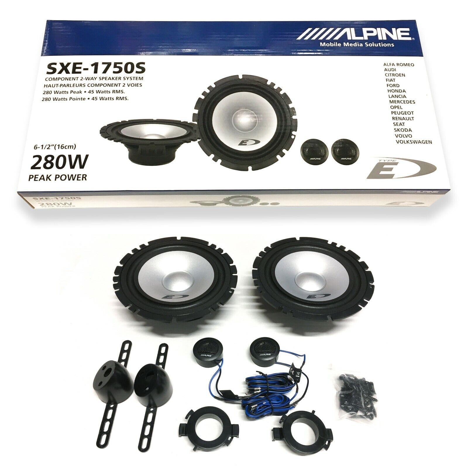 Kit 8 Casse Altoparlanti Anteriori e Posteriori per VW Tiguan dal 2007 al 2024, compatibile con Alpine SXE1750S + Set 4 Anelli e Cavi Adattatori