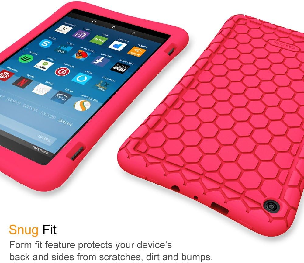 Fintie Silicone Case for Amazon Fire HD 8 (Compatible with 7th and 8th Generation Tablets, 2017 and 2018 Releases) - Honey Comb [Corner Enhancement] Shockproof Kid Friendly Cover, Magenta