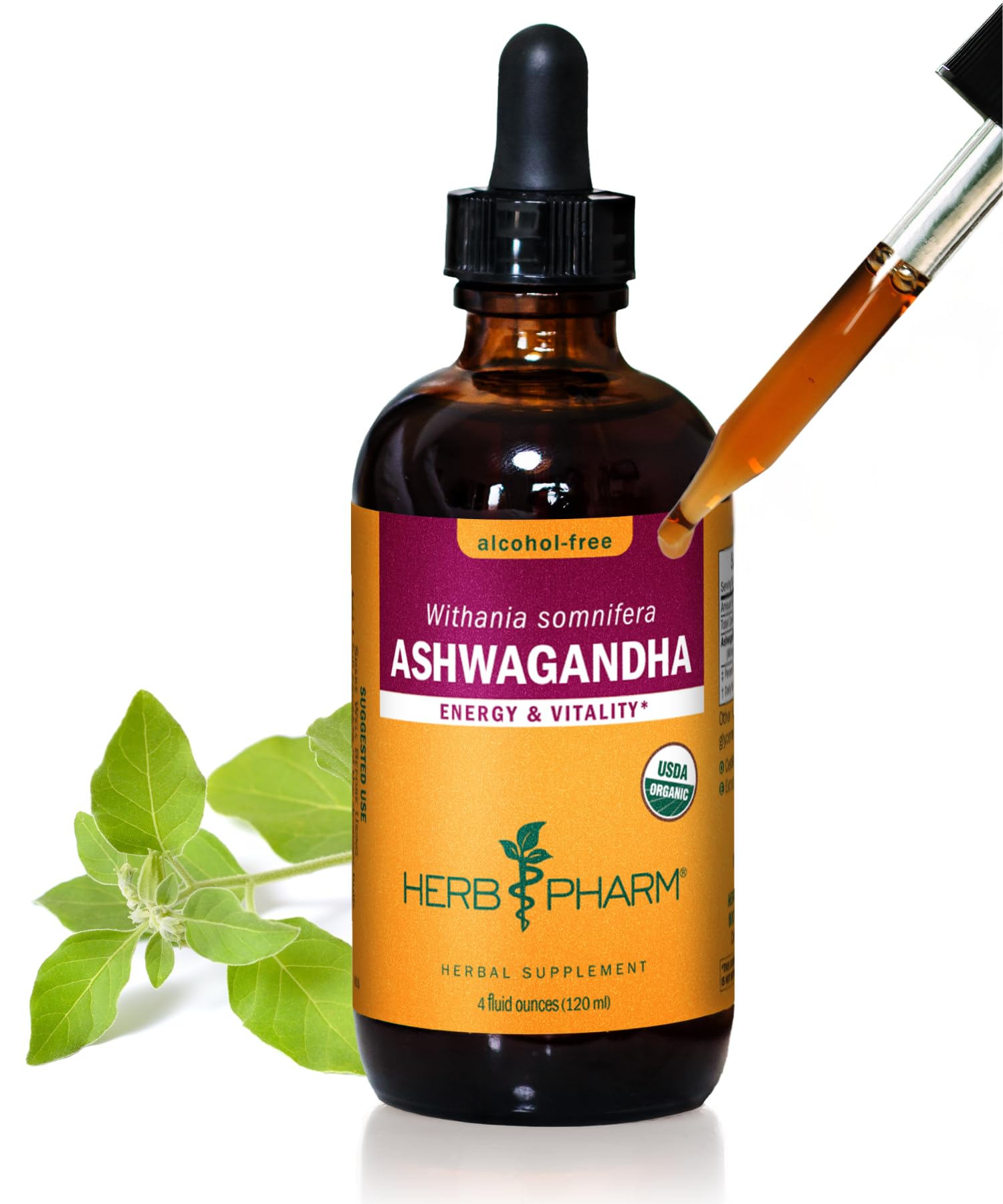 USDA Organic Ashwagandha Supplement for Stress Relief & Calm Energy*: Vegan Adaptogen Drops, Non-GMO Ashwagandha Extract, Alcohol-Free, 4 Oz | Up to 3 Months Supply