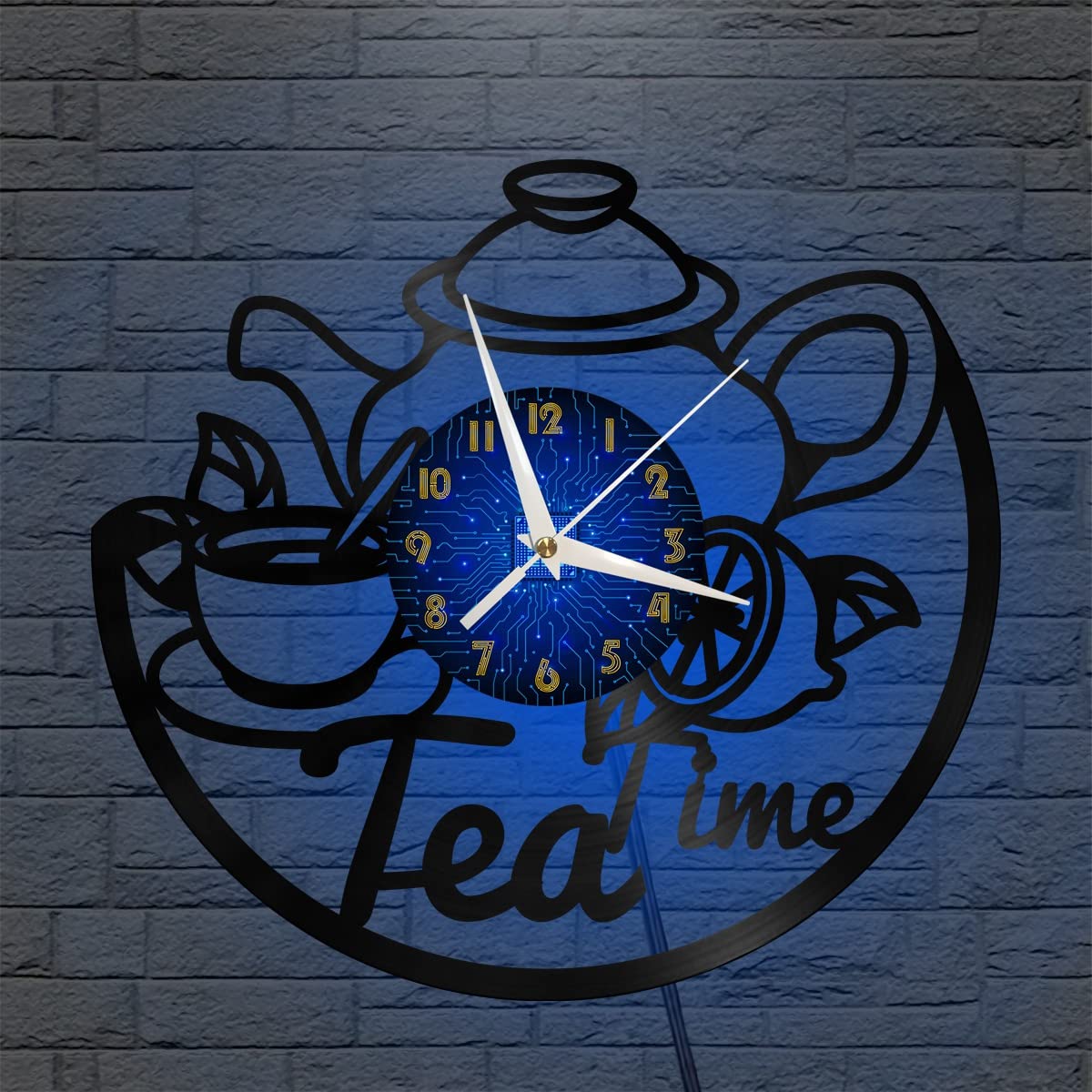 Horloge murale heure du thé en vinyle illuminée pour une ambiance cosy en cuisine