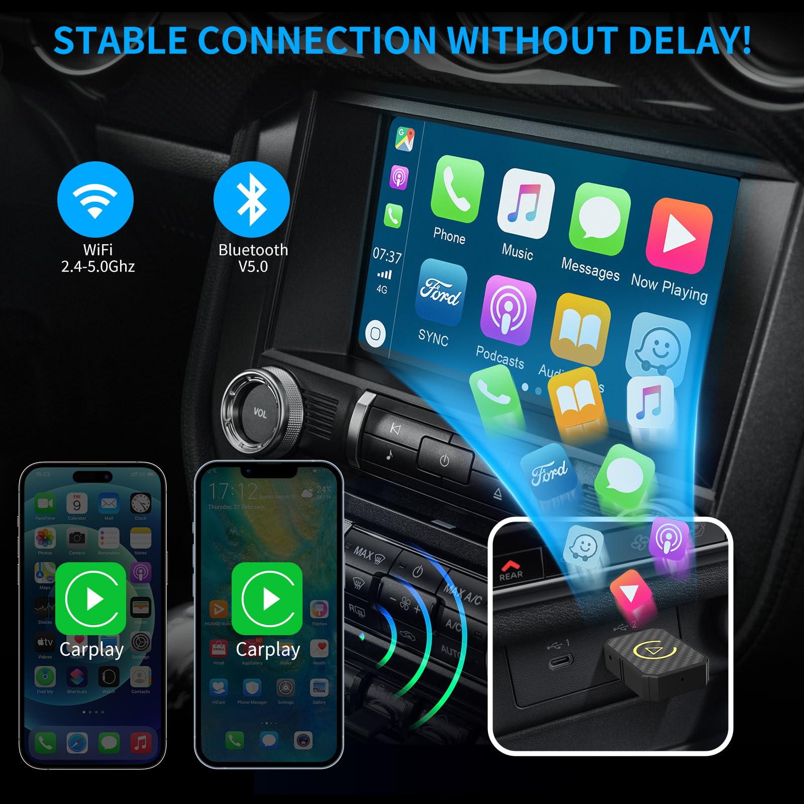 Weinsamkeit Adattatore Wireless 2 in 1 per Android Auto e CarPlay | Conversione da Cablato a Wireless | Dongle USB C/A Plug & Play | Connessione Stabile | Compatibile con il 98% delle Auto