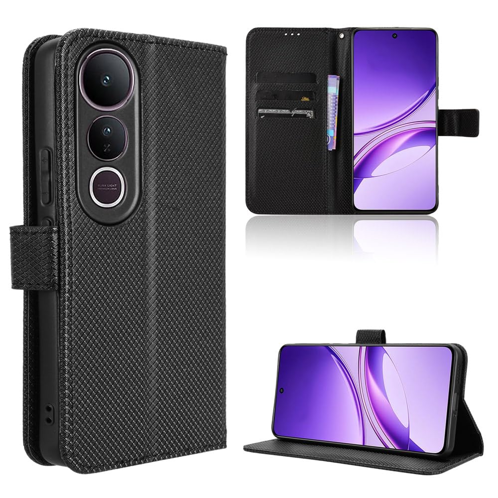 Compatible with Vivo V50 Lite 5G Leather Case,PU Leather flip Cover Compatible with Vivo V50 Lite 4G V2441 Case Cover Black Black Compatible with Vivo V50 Lite 5G