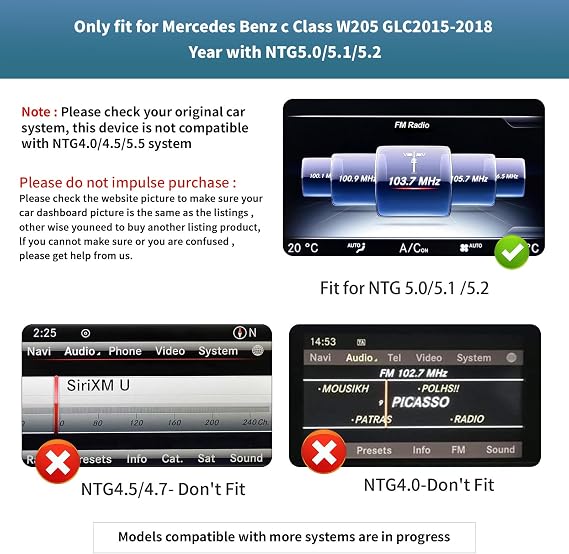 Wireless Carplay/Android Car 12.3 Inch Multimedia Radio Linux Touchscreen for Mercedes Benz NTG5.0 GLA CLA GLC AirPlay/Autolink/USB HD Resolution 1920 x 720