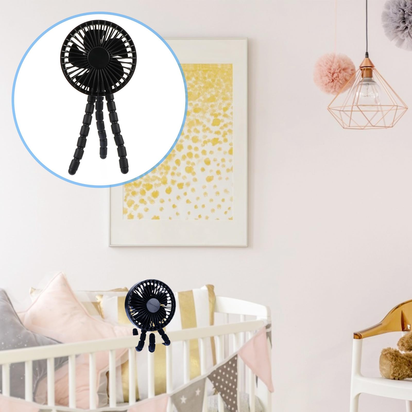 WOONEKY Ventilador de refrigeración para exteriores recargable con trípode flexible para cochecito de, negro, ABS y PP, ligero, para verano y uso al aire libre