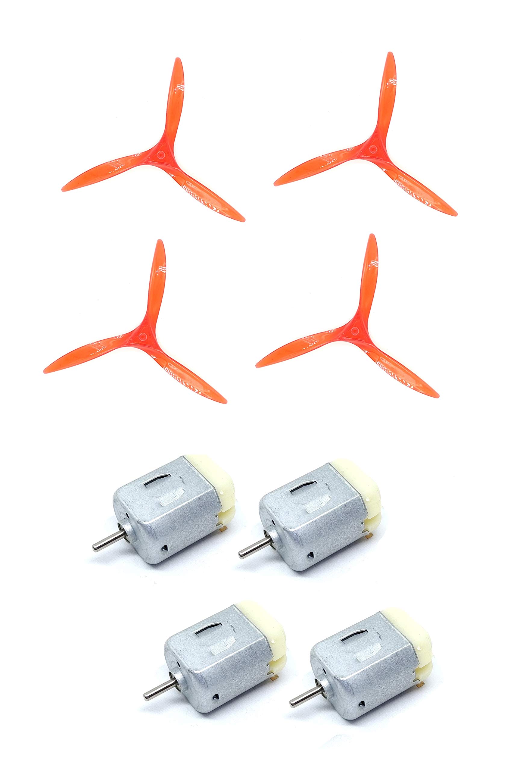 INVENTO 4Pcs 3V - 6V DC Toy Hobby DC Motor 20x15x25mm + 5 inch 3 Blade Fan Propeller Prop fit for 2mm Shaft DC Motor Hobby DIY Science Projects