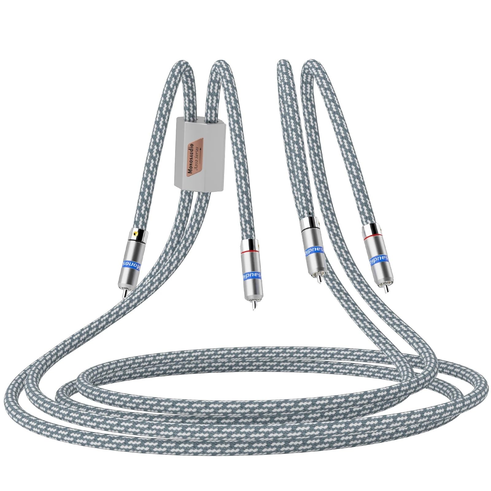 Monosaudio Cavo RCA Hi-End 1,5 m A202R6R – placcato in rodio RCA 4N OFC rame senza ossido, doppia schermatura, cavo audio stereo per lettore CD/amplificatore/giradischi/altoparlanti