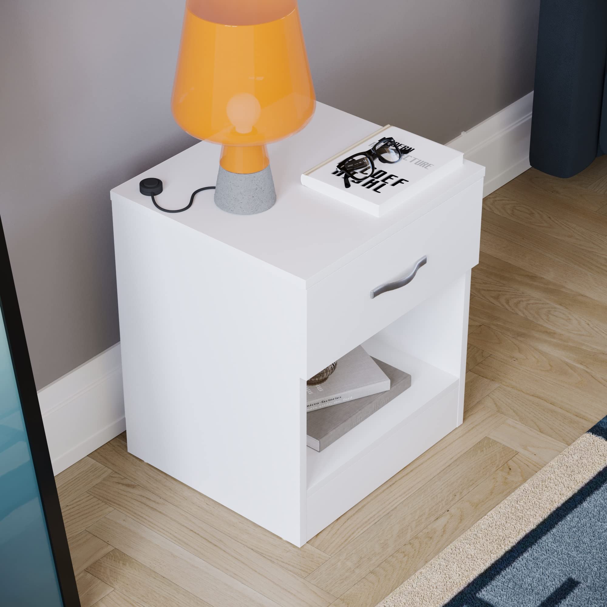 Comodino Vida Designs Riano Con 2 Cassetti – Colore Bianco, Pratico E Moderno Per Camera Da Letto
