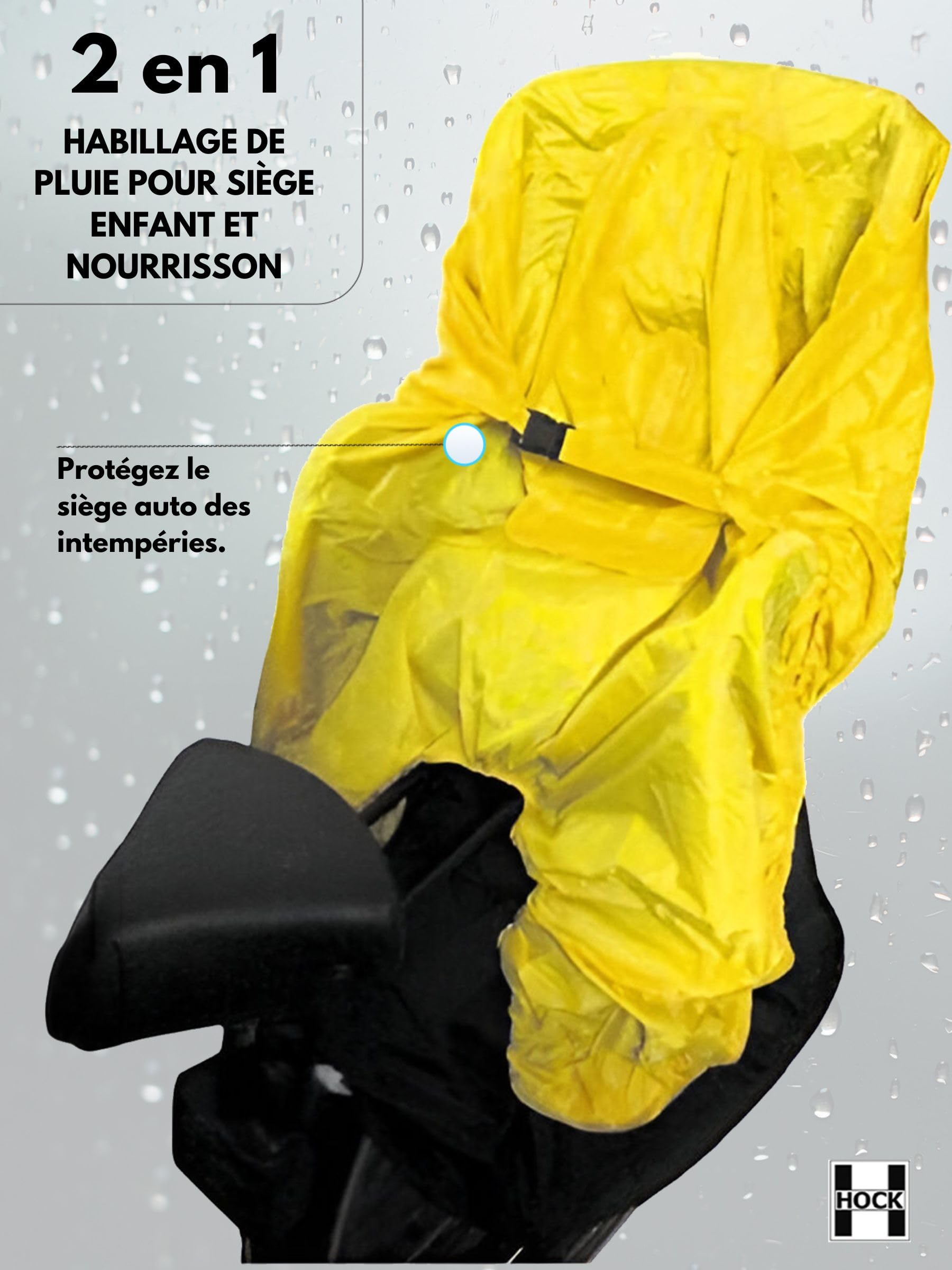 HOCK® Housse de pluie 2 en 1 pour siège de vélo pour enfant - Fonction innovante à 2 compartiments pour protéger l'enfant et le siège enfant de vélo de l'humidité - Cape de pluie de vélo pour