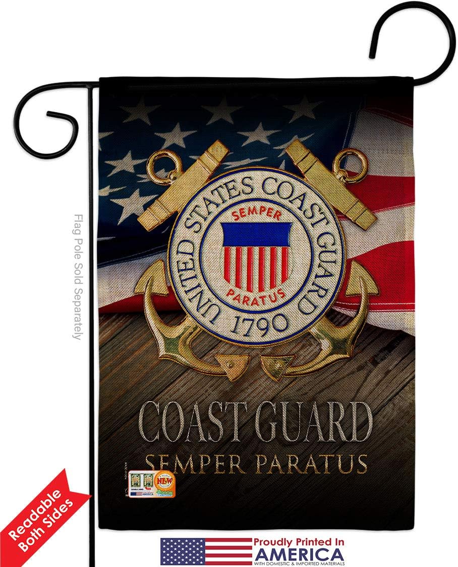 US Coast Guard Semper Paratus Burlap Garden Flags 2pcs Pack Armed Forces USCG United State American Military Veteran Retire Official Small Gift Yard House Banner Double-Sided Made In USA 13 X 18.5