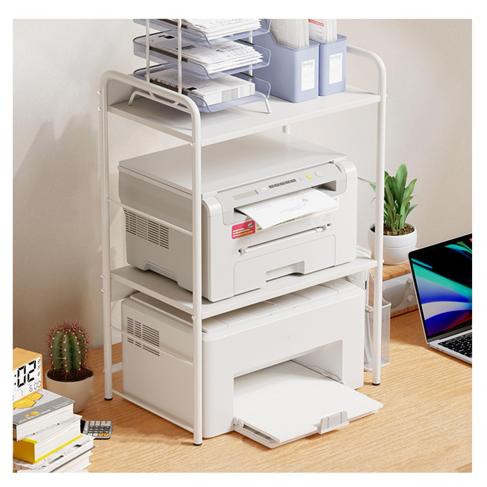 AV-Medienschrankständer, 3-stufiger Druckerständer, Medienaufbewahrungsschrank, Mehrzweck-Home-Office-Organizer, Geeignet for Die Integration Ins Büro Und Zu Hause (Color : White)