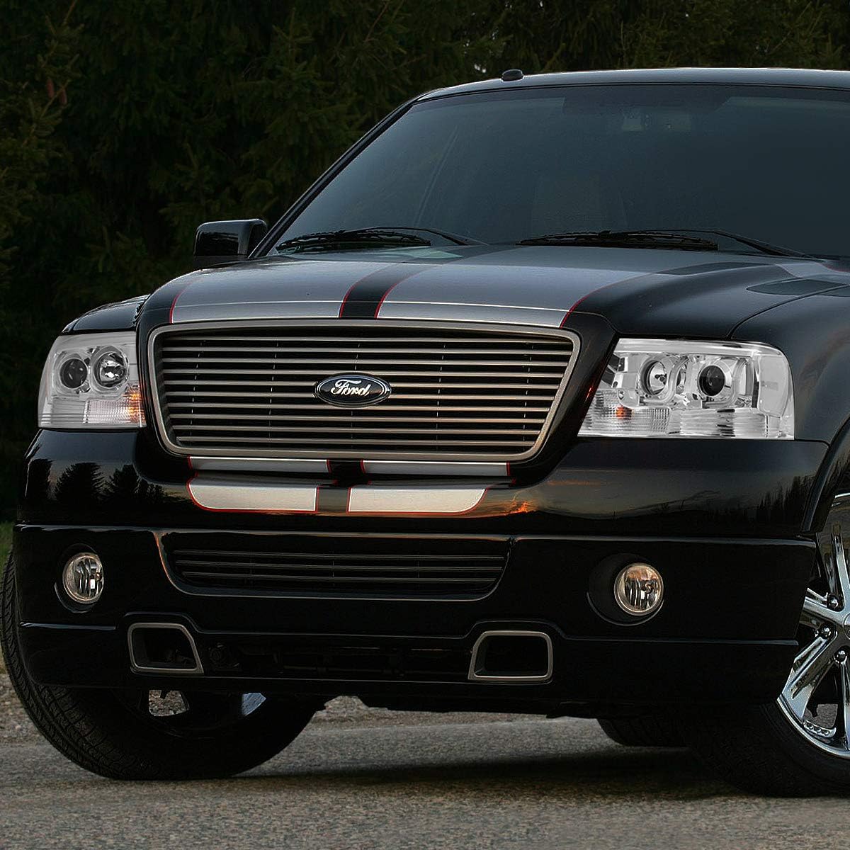 DNA MOTORING HL-3DLB-F1504-CH-CL1 LED Projector Headlight Compatible with 04-08 Ford F150/Lincoln Mark LT, Chrome Housing Clear Corner