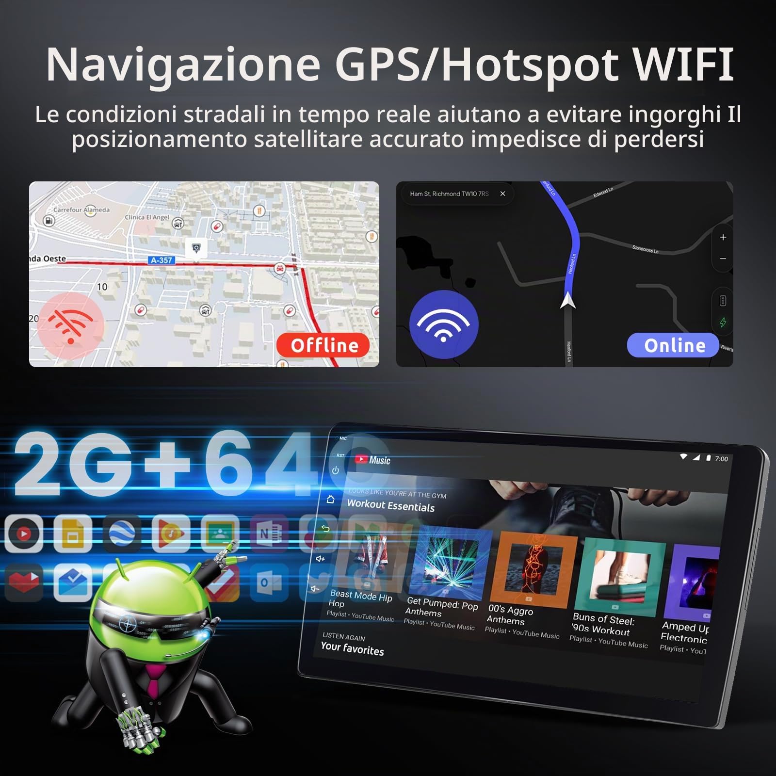 2GB 64GB Android Autoradio per Renault Clio 3th 2005-2014 Radio Wireless Carplay Android Auto, Hodozzy Stereo 9 Pollici Touch Screen GPS, WiFi, Bluetooth FM/RDS, SWC, Canbus 2 Din Radio per Renault