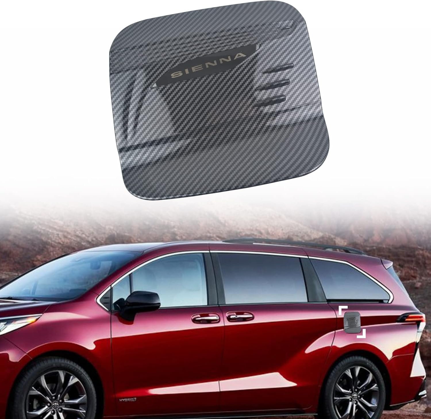 Sport Style Carbon Fiber Print Fuel Tank Cover Oil Cap Gas Cover Trim Sticker Compatible with Toyota Sienna 2021-2022 LE XLE Woodland Edition XSE Limited Platinum (Oil Cover)