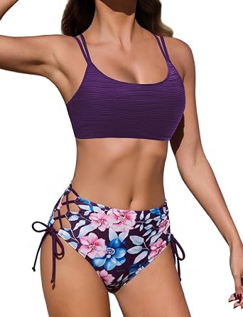 VIMPUNEC Two Piece Bikini Sets for Women String Swim Suits Cheeky High Cut Bathing Suit