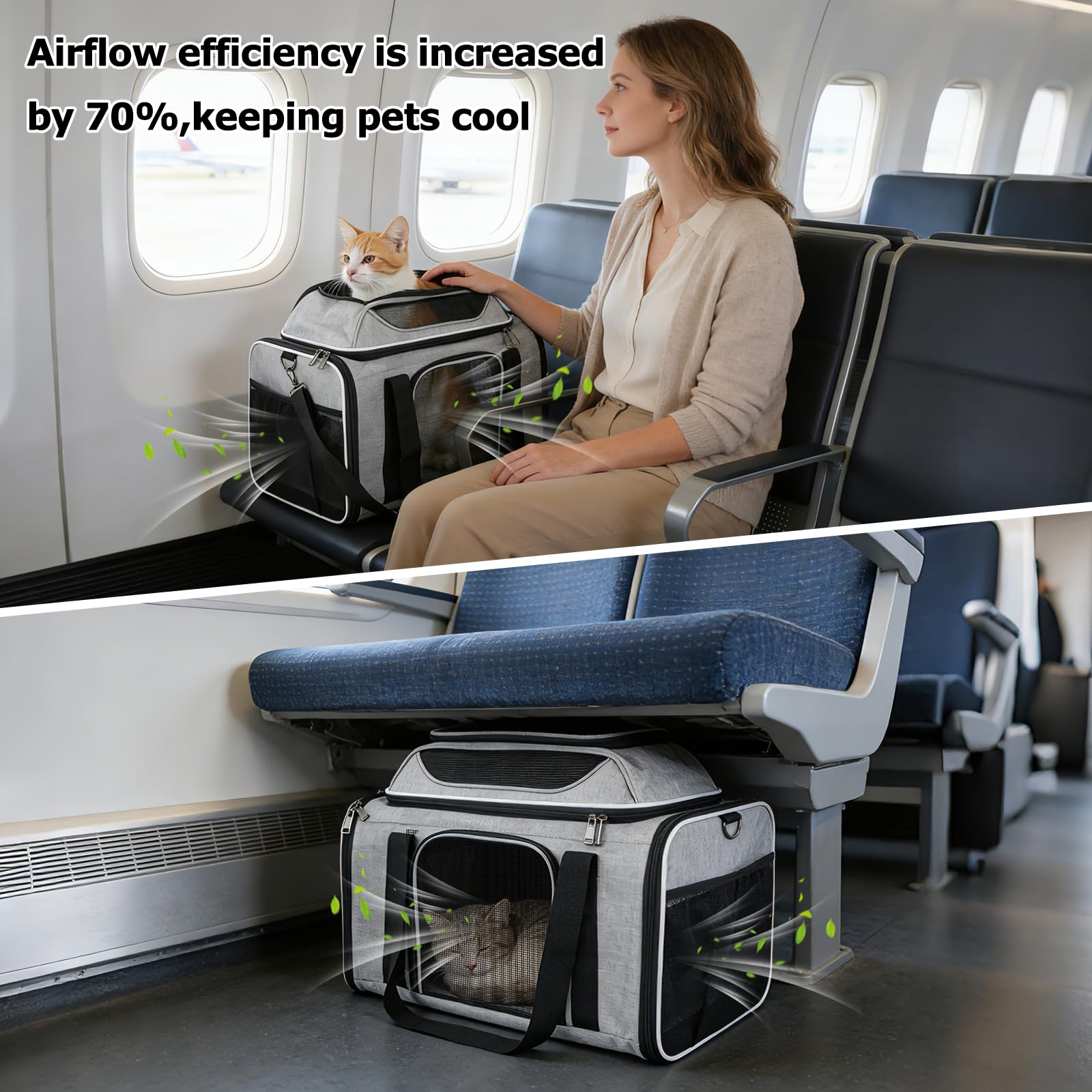 Transportbox Katzen,Faltbare Katzen Transporttasche,für Katze und Welpen bis 8 kg,Atmungsaktiv Katzen transportboxen,mit Sicherheit Reißverschlüsse,für ob Reise,Oder Tierarzttermin (Grau)