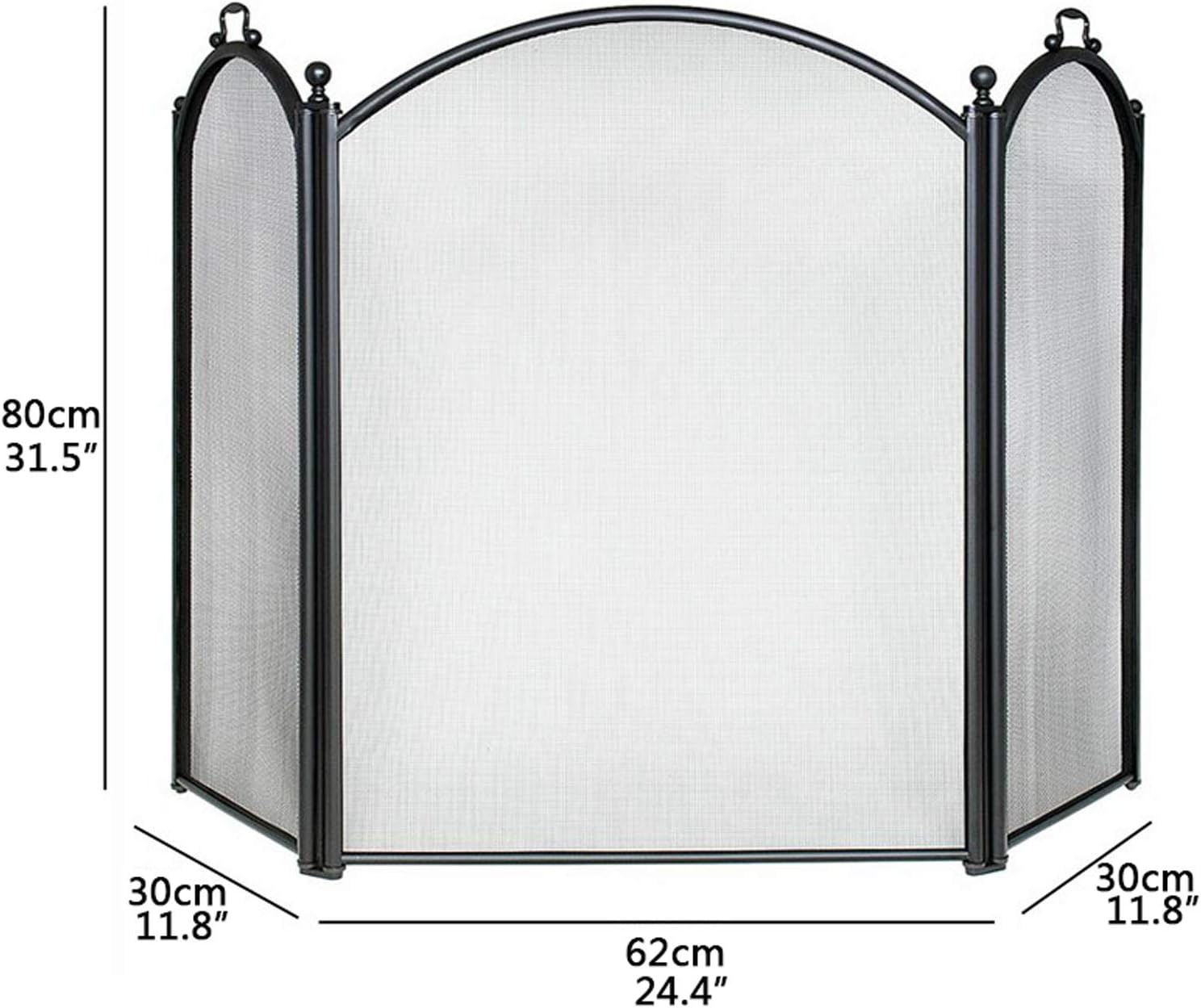 Modern Black Metal Fireplace Screen - 3 Panel Foldable Iron Spark Guard, 47.6" x 31.5" Decorative Mesh Cover & Safety Tools for Home Fireplace Accessories
