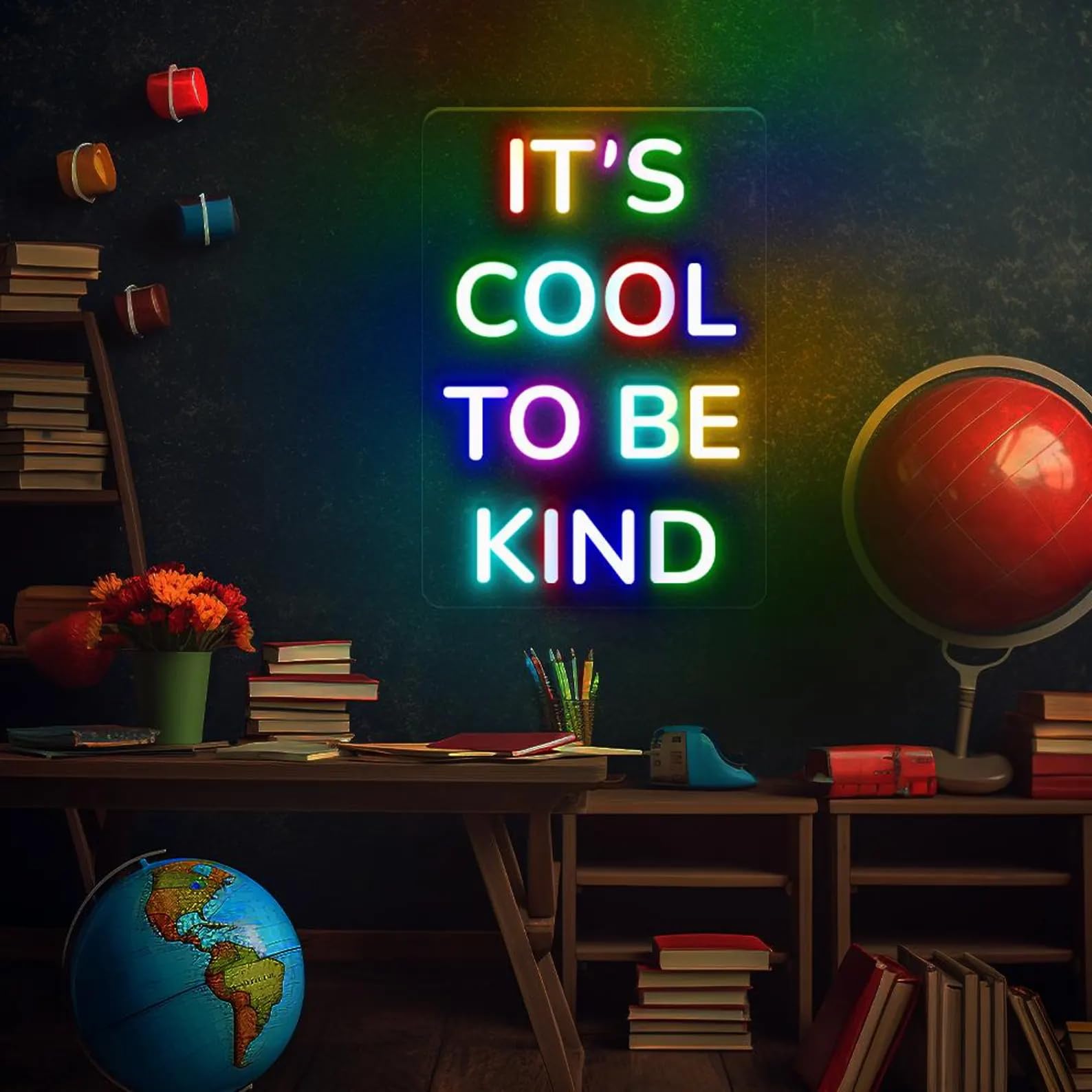 It's Cool To Be Kind Neon Sign Dimmable LED Neon Light for Wall Decor Colorful Neon Light Up Sign for Bedroom Home Bar Classroom Office Birthday Party Kids Room Teens Gifts — image 1