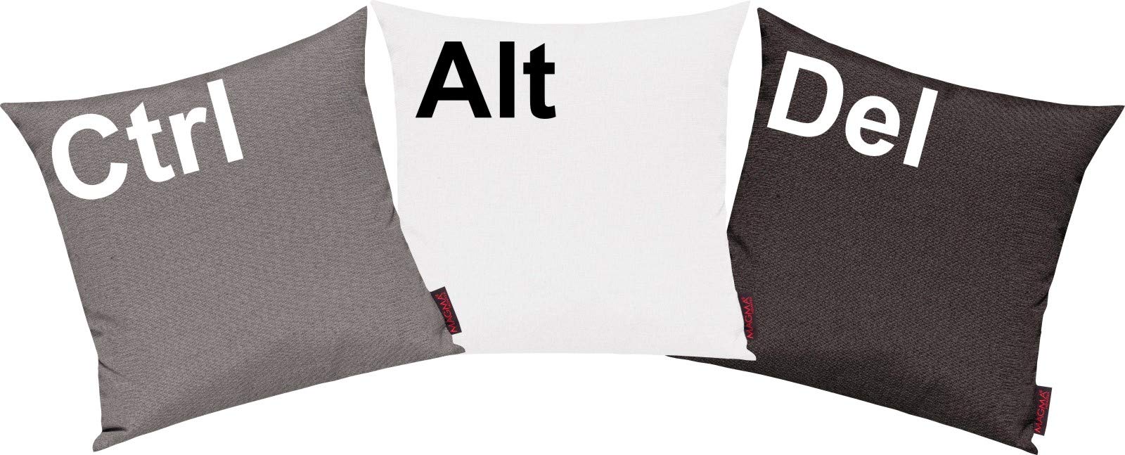 Shirtinstyle Kissenhüllen Set 3 Stück, Sofakissen. Kissenbezug, Motiv Ctrl, Alt, Del, Größe 40 x 40cm, Farbe Grau