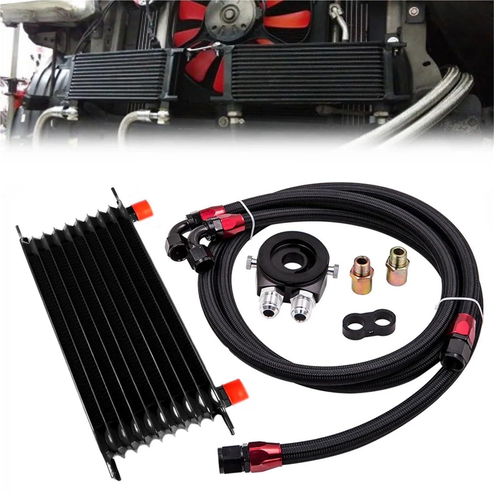 Filtro de Habitáculo Antipolen Adaptador Tipo Sándwich Para Enfriador De Aceite AN10 Universal De 10 Filas Para Coche, Manguera Trenzada De Acero Inoxidable AN10 Filtro de aire
