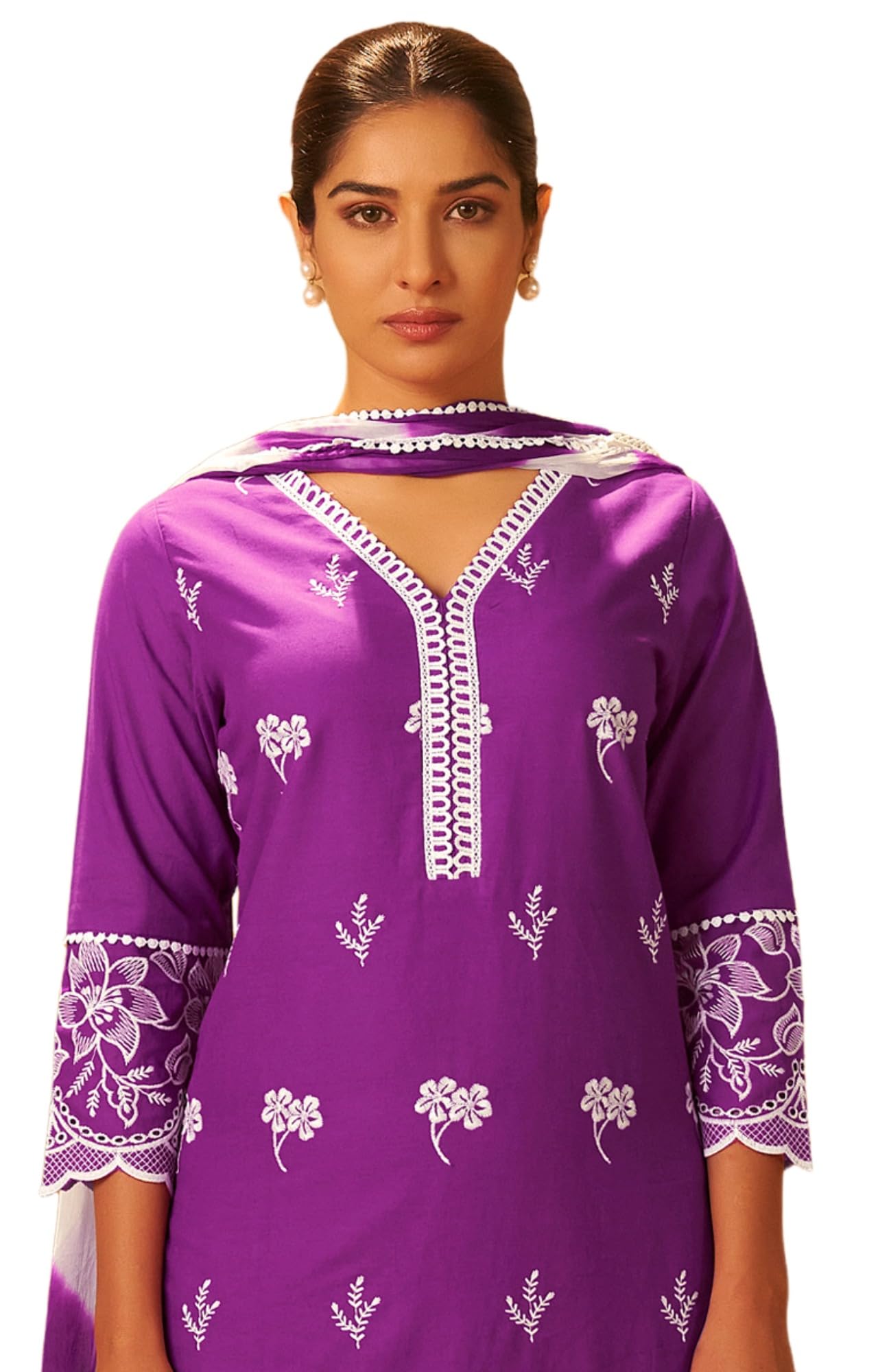 dresoul Women's Cotton Kurta Set for Woman,Schiffli Embroidery Straight Suit Set for Women, Cotton Kurta and Pant with Dupatta Set-picture-42