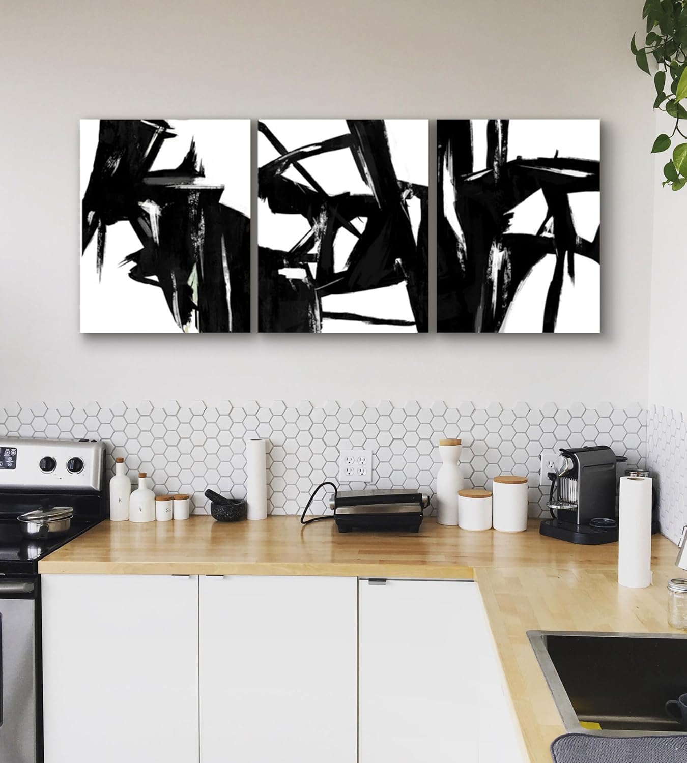 Black and White Abstract Wall Art Decor - Large Modern Wall Art 30x72-3 Panel Framed Artwork - Abstract Canvas Print for Living Room, Bedroom  Office