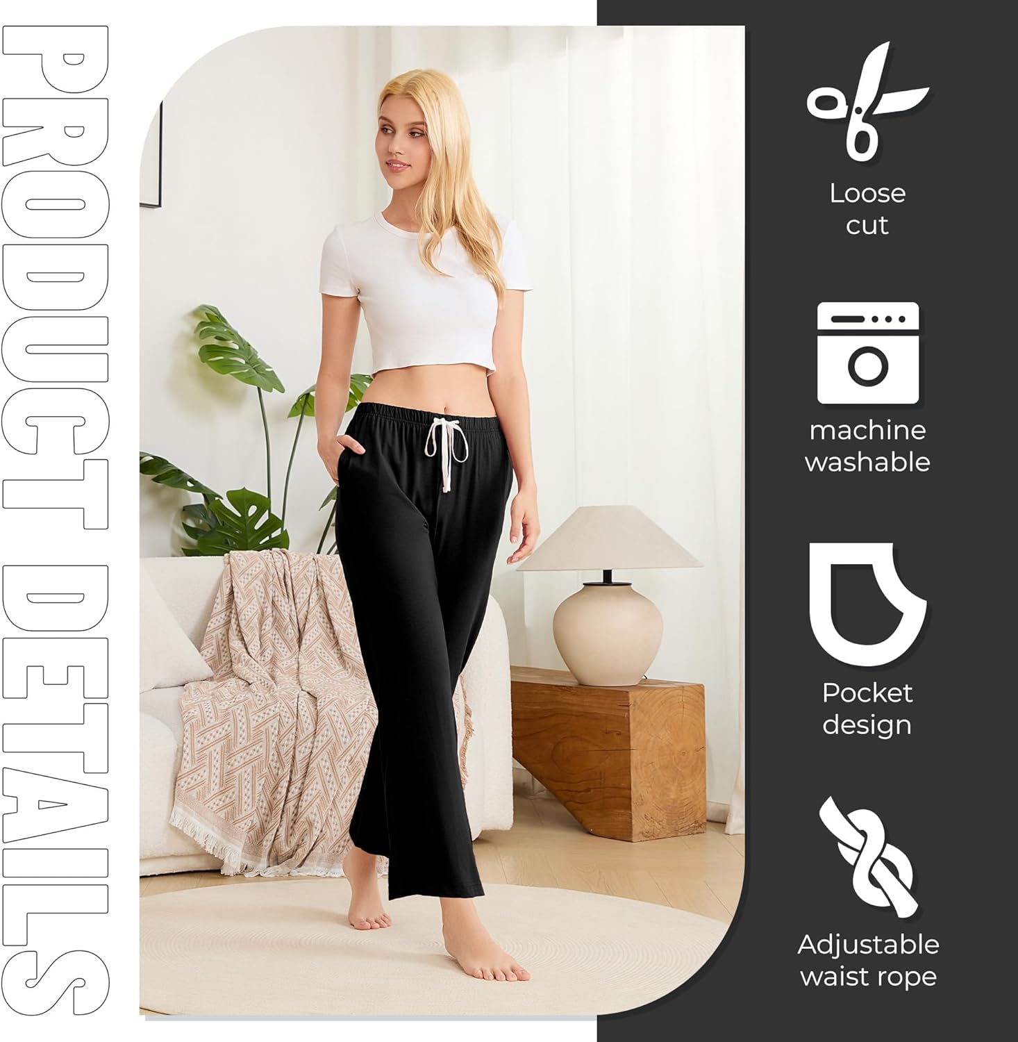 LYCY Womens Cotton Pajama Pants Soft Lightweight Lounge Sleep Bottoms with Pockets and Drawstring - Image 4