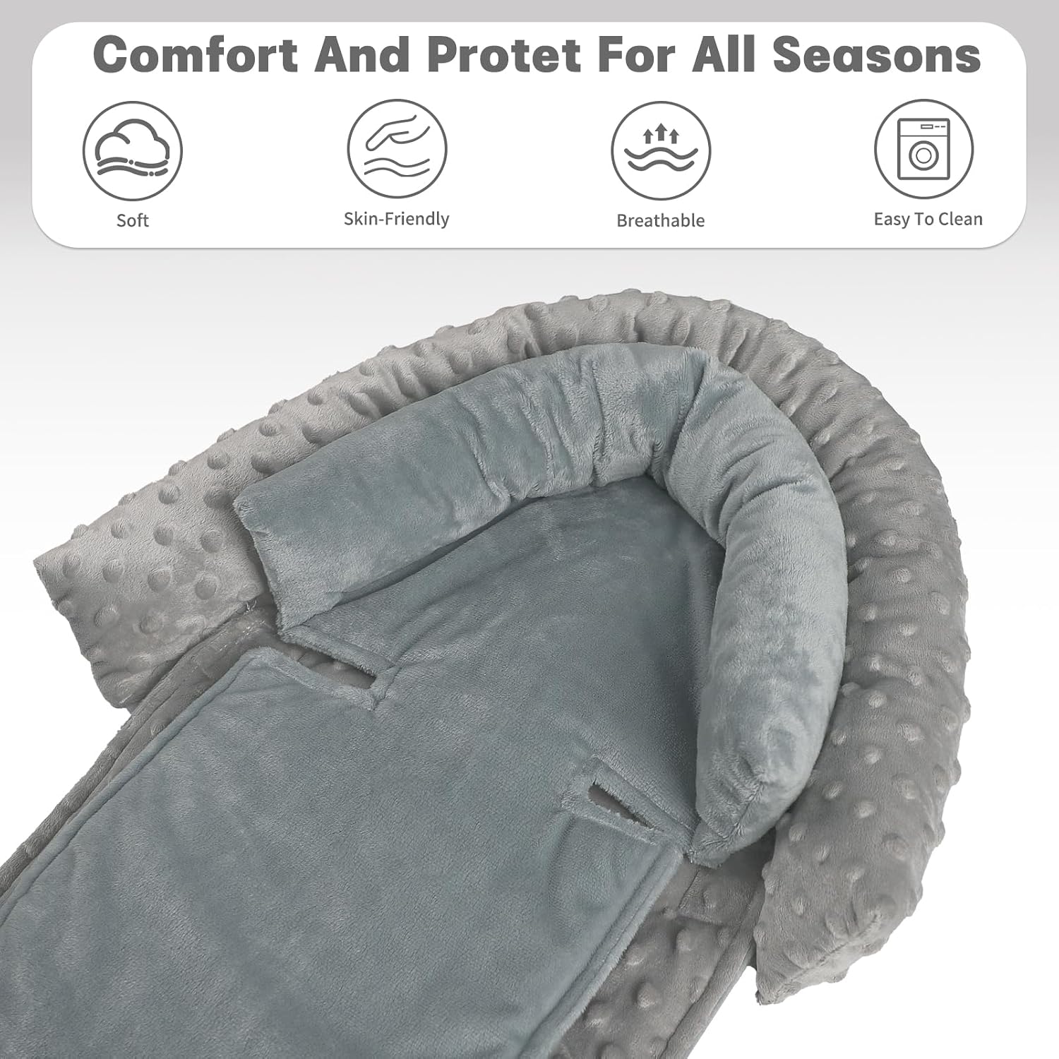 Infant Car Seat Insert, Baby Car Seat Head & Body Support with 2 Straps Pads, Ultra Soft Newborn Preemie Carseat Insert Cushion for Girls Boys, Fits Car Seat, Stroller, Swing, Bouncer, Grey