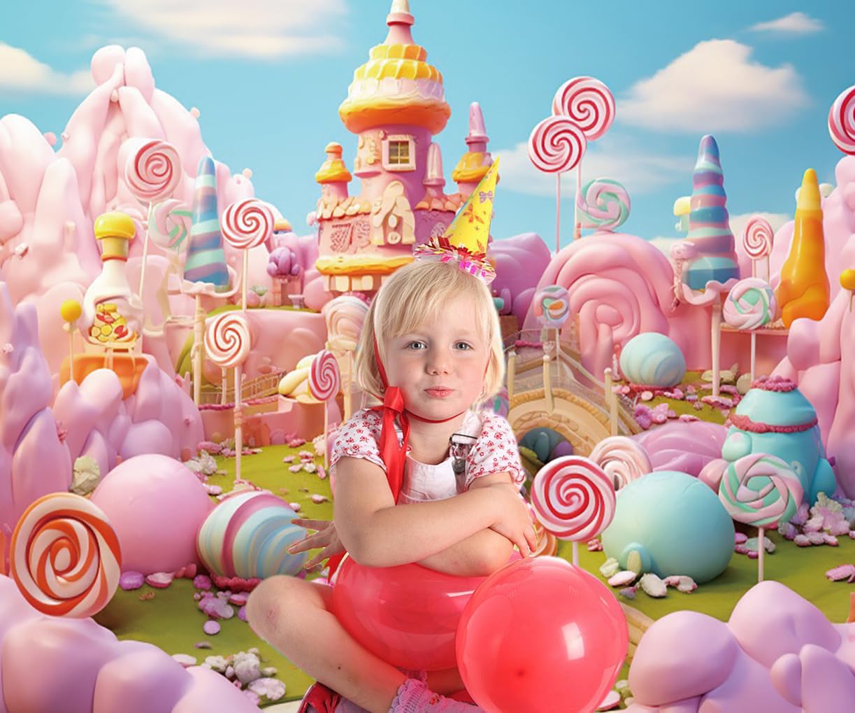 2.1x1.5m Sfondo Candyland fantasia dolce castello di caramelle lecca-lecca fotografia sfondo ragazze compleanno Candyland tema partito decorazioni Banner Photo Booth Props