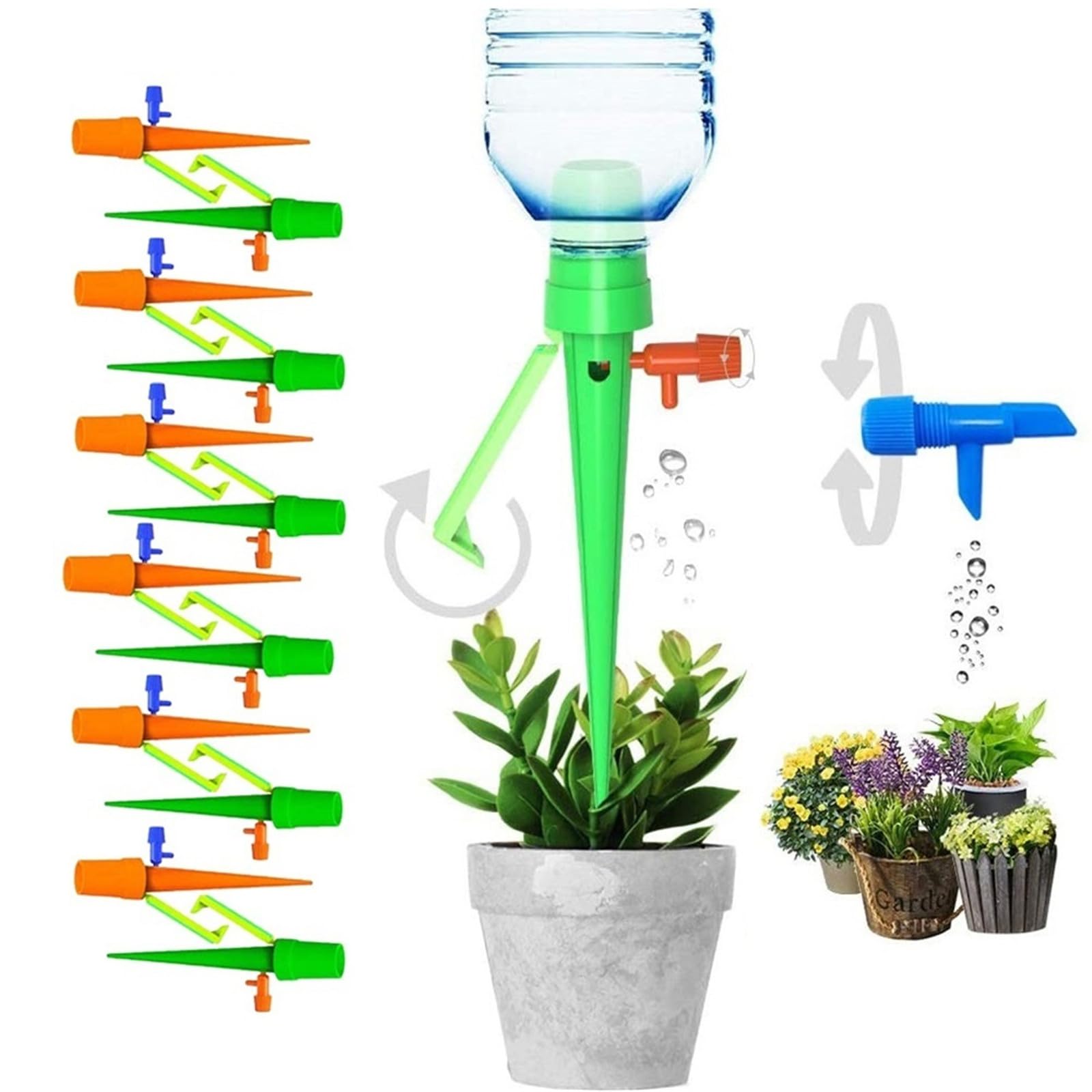 12 PCS Plant Watering Devices with Slow Release Control, Plant Self Watering Spikes System with Anti-tilt Bracket & Valve Control Switch, Vacation Plants Automatic Watering Drip Irrigation