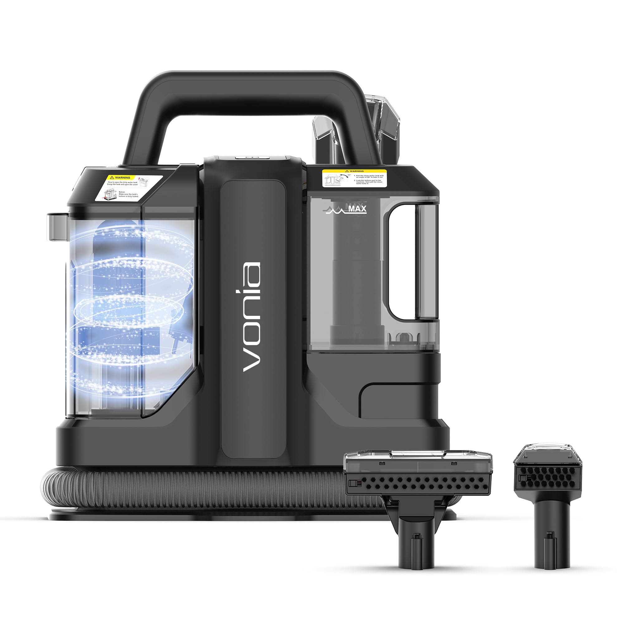 Vonia Machine à Nettoyer les Tapis Portable – Nettoyeur de Tapis Haute Succion 450W | Nettoyeur à Main pour Taches de Canapé, Canapé, Tapis, Sièges de Voiture, Matelas et Nettoyage des Tissus (Noir)