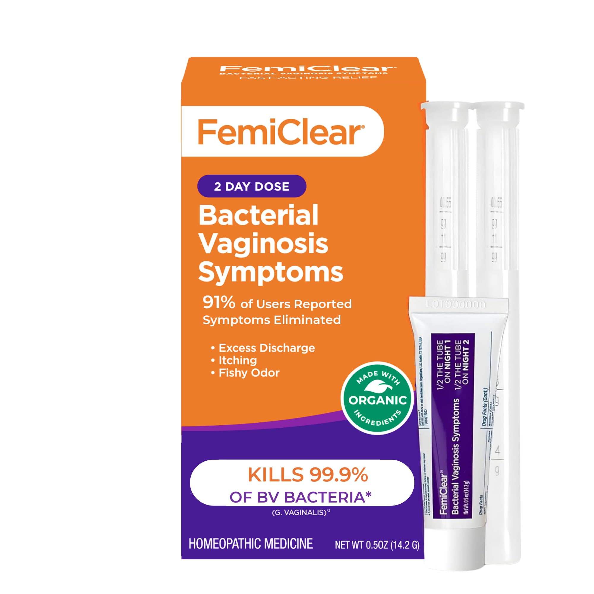 FemiClear for Bacterial Vaginosis Symtoms - Fast Relief for Discomfort, Itching & Discharge, pH Balance & Vaginal Health Support, Freshness & Odor Control, All-Natural Organic Ingredients, 2-Day Dose