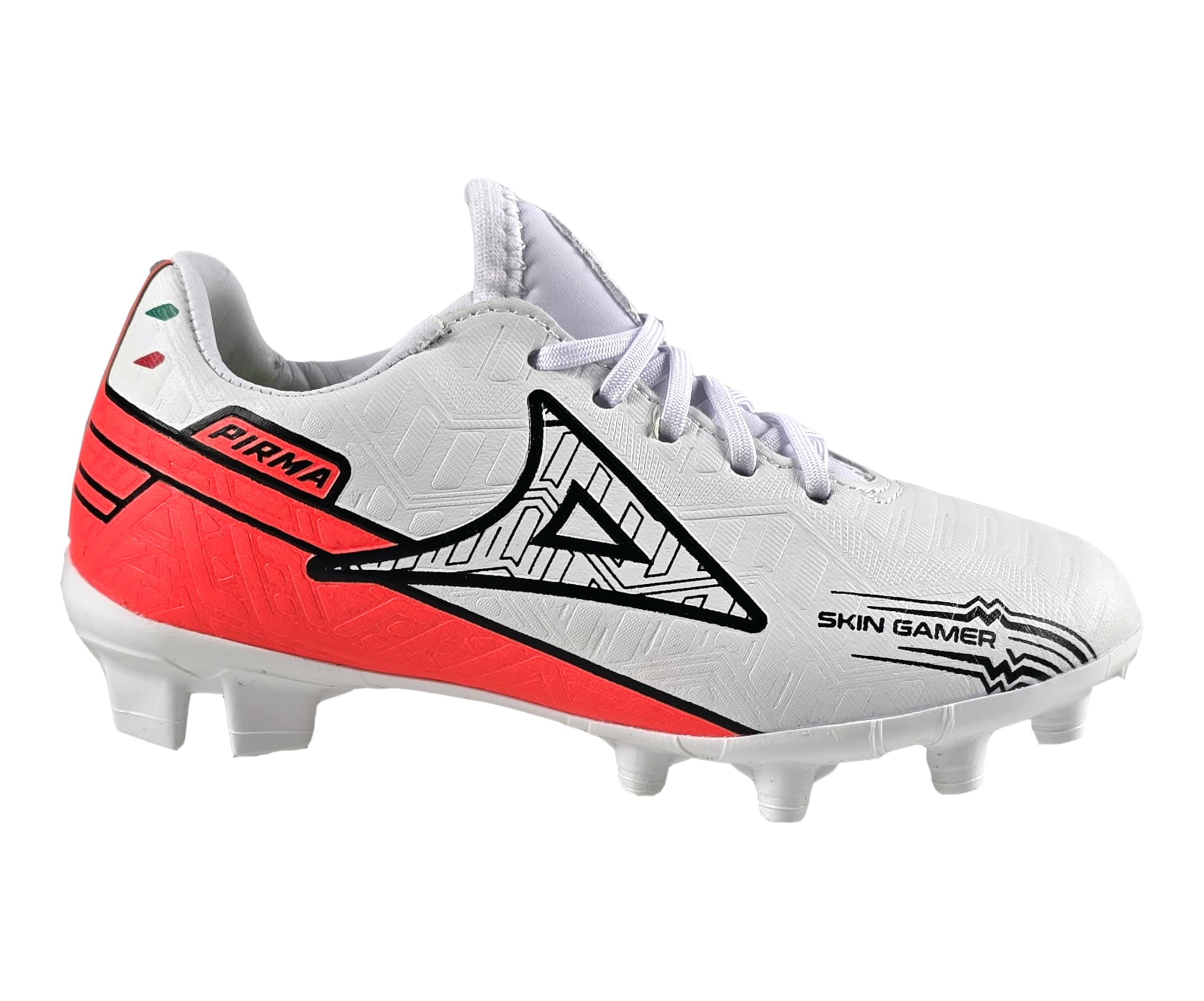 Pirma Soccer Cleats for Kids, Synthetic Upper, Multiple Colors Skin Gamer 3046 (White/Red, US Footwear Size System, Big Kid, Numeric, Medium, 1.5)