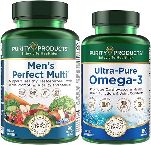 Purity Products Bundle - Aceite de pescado perfecto para hombre + omega-3 ultra puro para hombre, múltiples apoya la testosterona saludable, energía